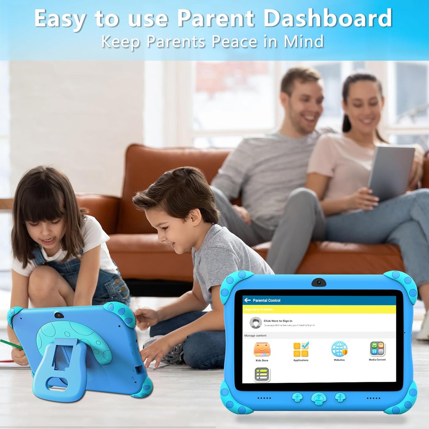 YINOCHE 7 inch Kids Tablet with Case, WiFi, Android Toddler Tablet, 32GB Storage, Dual Camera, Shockproof Case, Parental Control Tablets Support Netflix YouTube for Toddlers (Green)