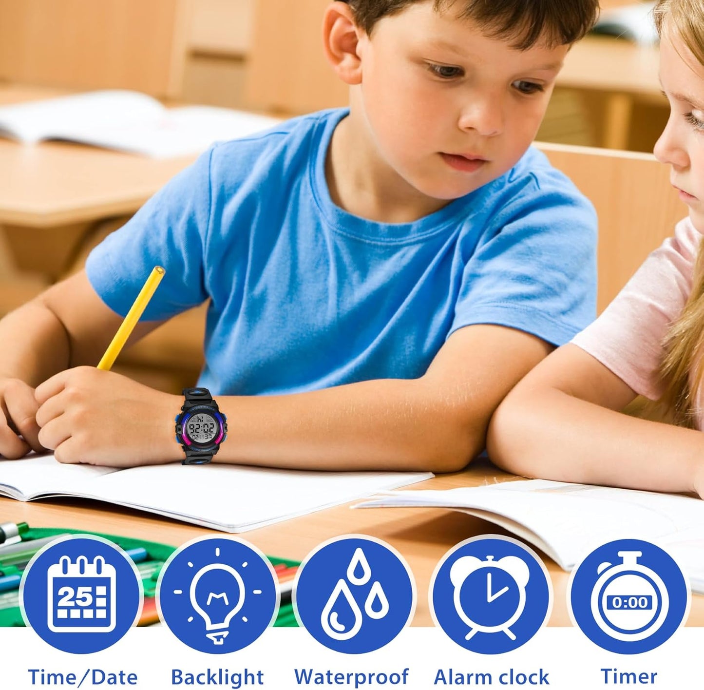 Kids Watch,Boys Watch for 3-15 Year Old Boys,Digital Sport Outdoor Multifunctional Chronograph LED 50 M Waterproof Alarm Calendar Analog Watch for Children with Silicone Band,Kids Gift