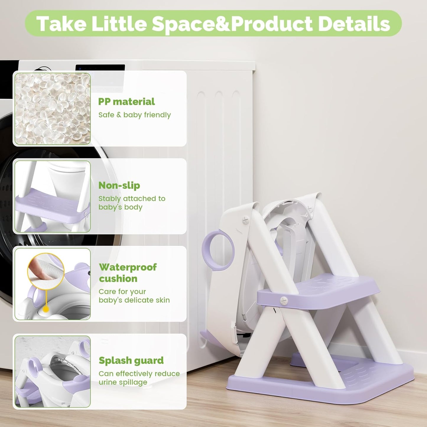 Toilet Seat, Potty Training Seat for Toddler, Upgraded 2-in-1 Potty Toilet Training for Boys and Girls,Waterproof Cushioned Mat with Non-Slip Step Stool(Purple)