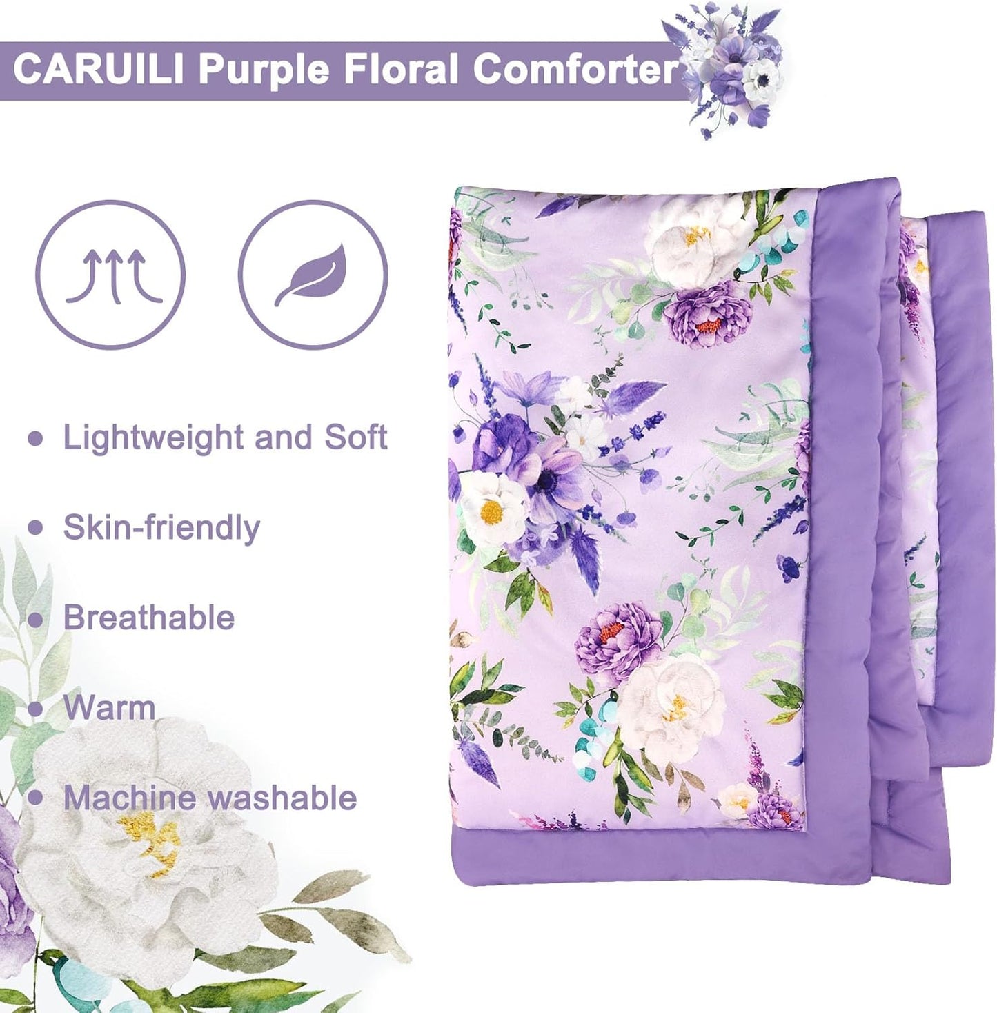 Crib Bedding Set for Girls, Purple Baby Crib Bedding Set 4 Piece, Baby Girl Nursery Bedding Set Including Comforter, Fitted Crib Sheet, Crib Skirt, Diaper Stacker, Floral