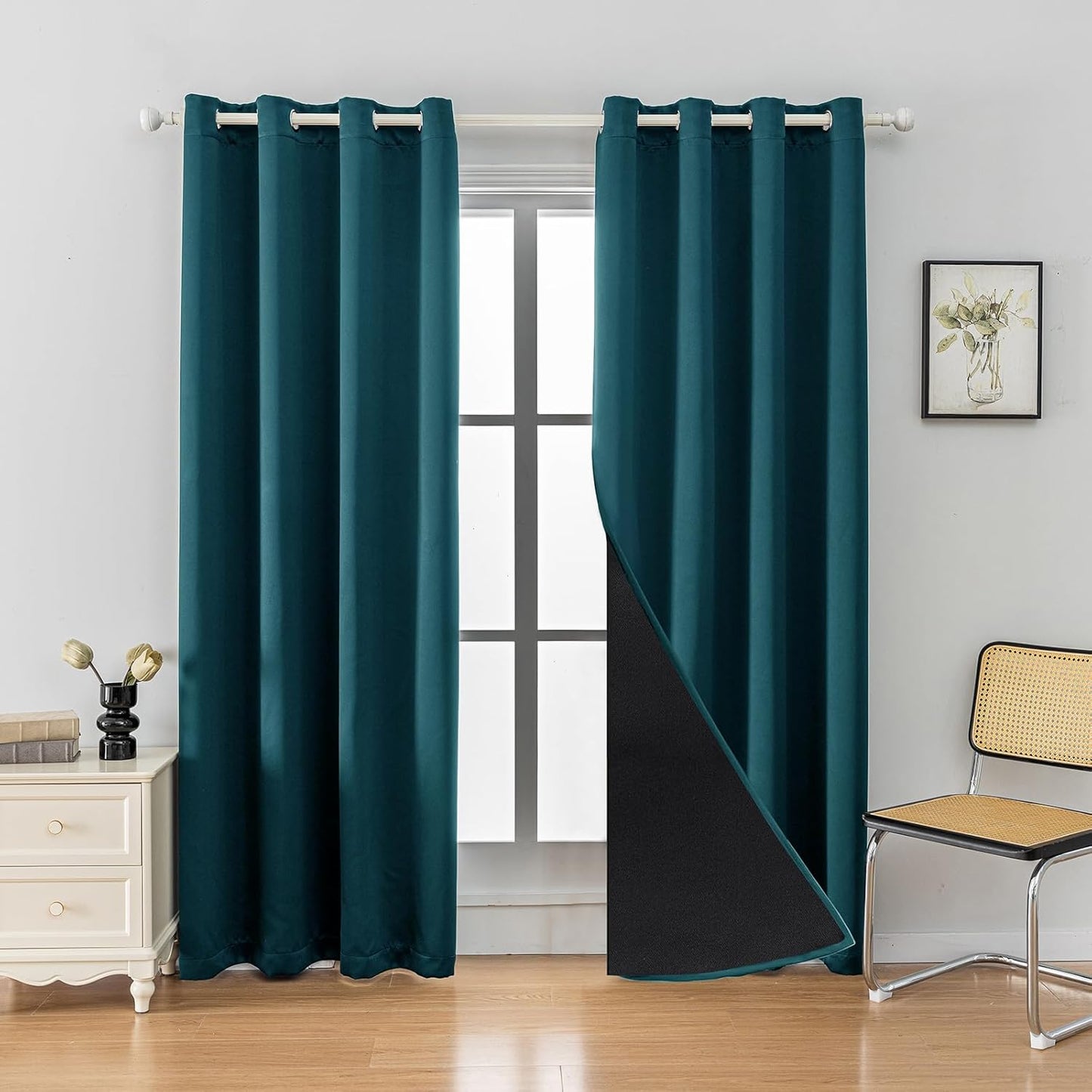 Anytime 100% Blackout Curtain Set, Thermal Insulated & Energy Efficiency Window Draperies for Guest Room, Full Shading Panels for Shift Worker and Light Sleepers（Greyish Blue, 2 Panels, 52W x 95L）