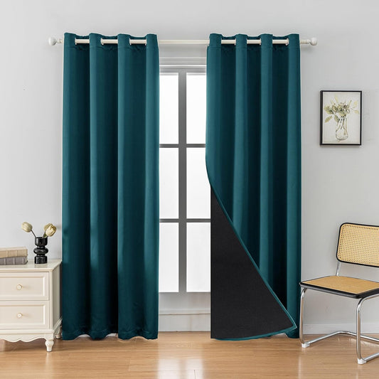 Anytime 100% Blackout Curtain Set, Thermal Insulated & Energy Efficiency Window Draperies for Guest Room, Full Shading Panels for Shift Worker and Light Sleepers（Greyish Blue, 2 Panels, 52W x 95L）