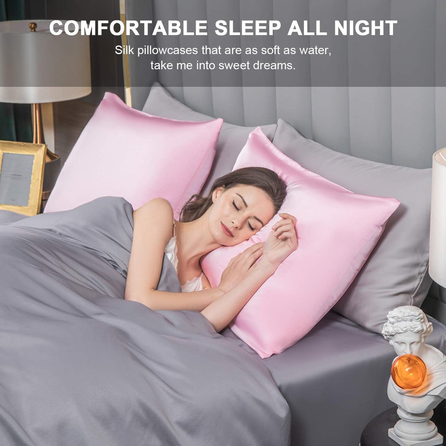 Mulberry Silk Pillowcase for Hair and Skin,Standard Size Cooling Silk Pillow Case with Hidden Zipper,Allergen Proof Dual Sides Soft Breathable Smooth Silk Pillow Cover for Women(Queen,Pink)