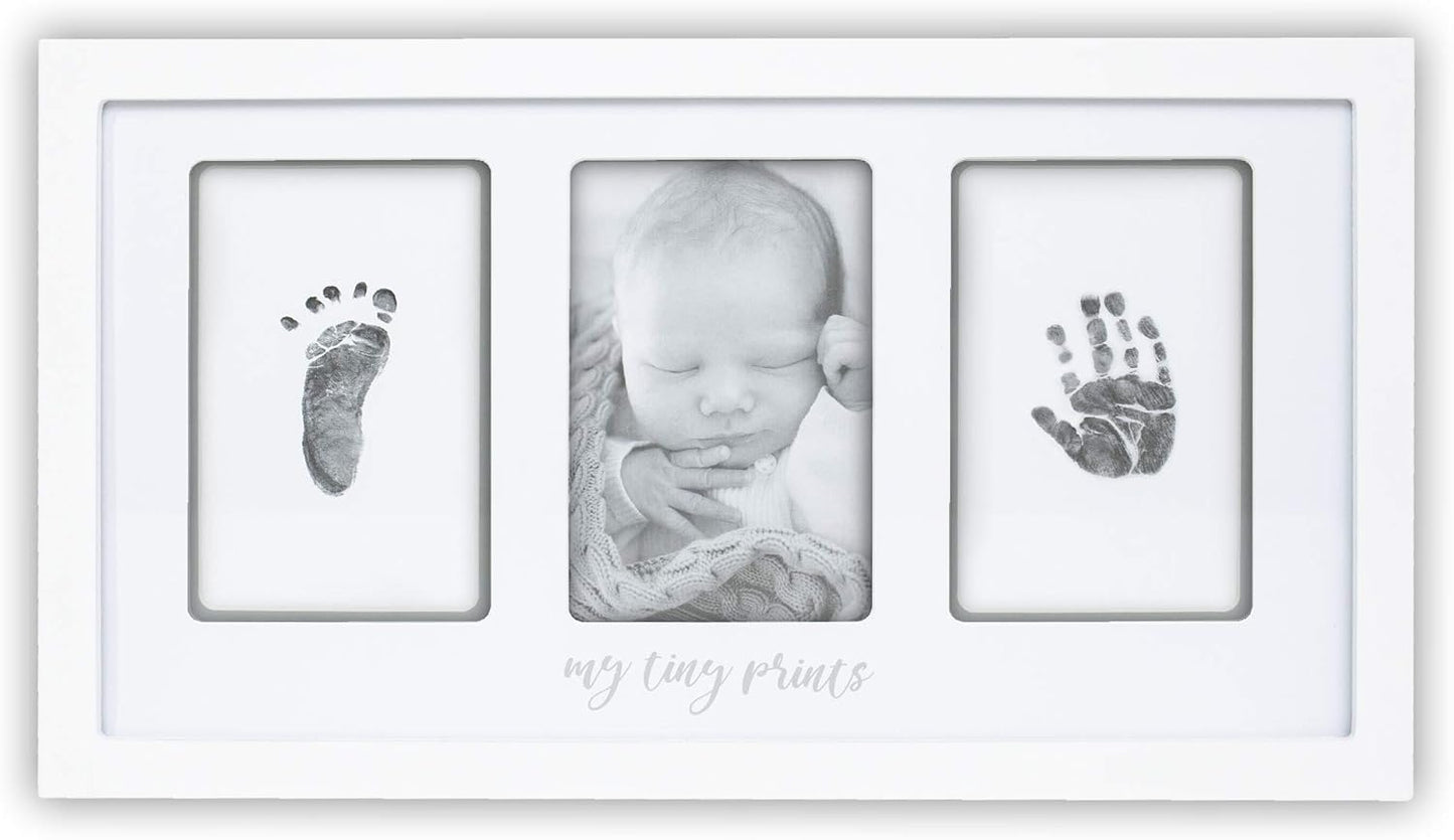 Felt Like Sharing My Tiny Prints Newborn Baby Handprint and Footprint Kit – Photo Keepsake Frame with Ink Pad for Baby Hand and Footprints – Great New Parent Present – 17” L x 9.5” H (White)