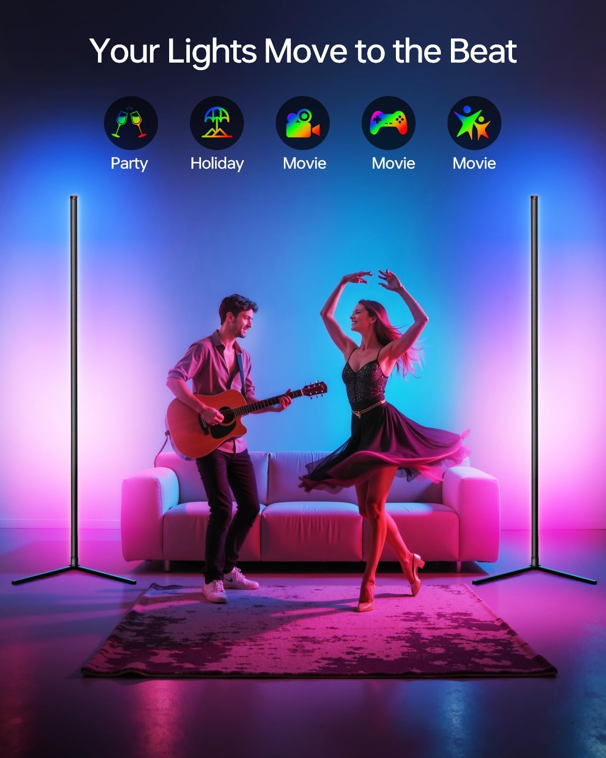 Corner Floor Lamp,RGB LED Corner Lamp with Smart APP Control Remote Control Color Changing Ambience Light with 16 Million DIY Color Changing for Bedroom Living Room and Game Room