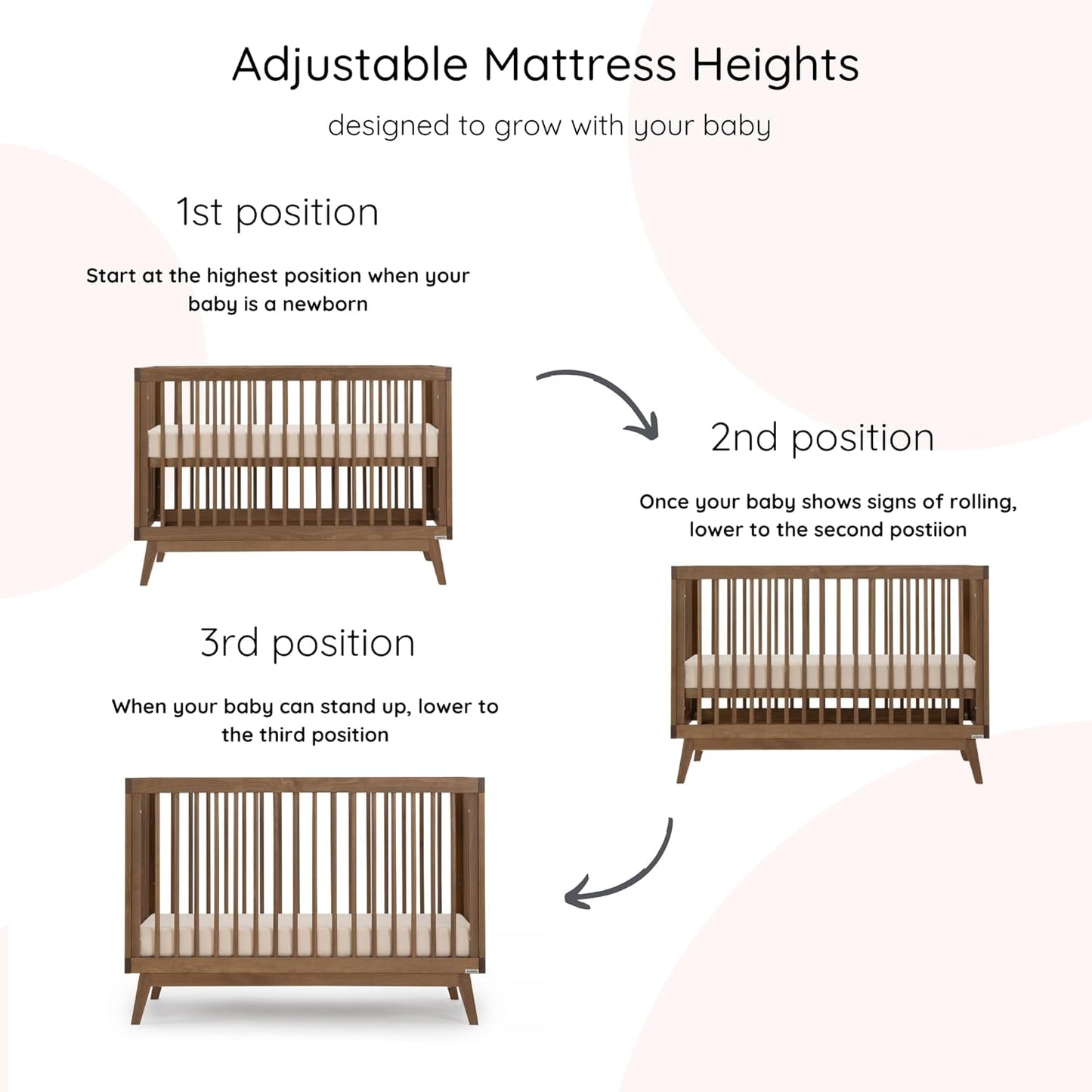 dadada Baby Soho 3-in-1 Convertible Wooden Crib to Toddler Bed - Made in Italy, GREENGUARD Gold Certified, Baby-Safe Finish, Sustainable Beech Wood, Modern Design, 3 Adjustable Heights (Walnut)