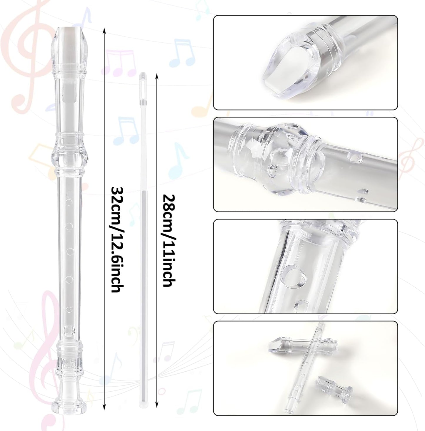SANNIX 4 Pack Recorder Instrument 8 Hole German Style Soprano Recorder for Beginner Recorder With Cleaning Rod School Student Music Instrument (Clear White)