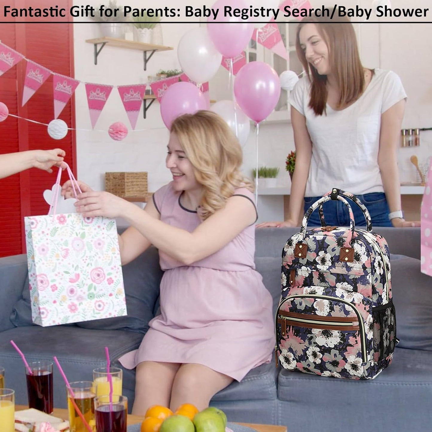 Diaper Bag Backpack Tote for Women Large Capacity, Multifunctional Waterproof Baby Bag with Insulated Pockets For Baby Girl Boy Mama, Maternity Bag Floral Painting