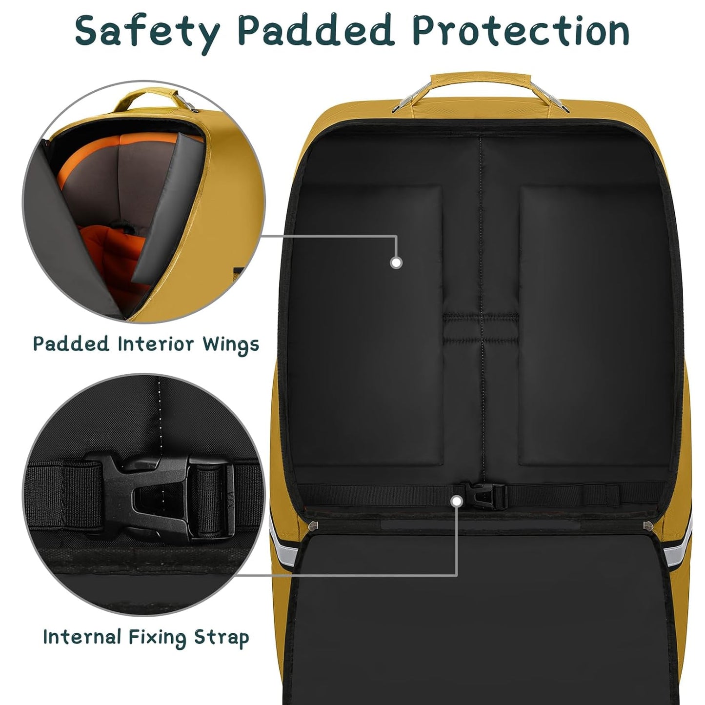 Car Seat Travel Bag - Padded Car Seat Carrier with Steel Cable Handle and Reflective Stripes, Large Durable Airport Gate Check Bag with Shoulder Strap