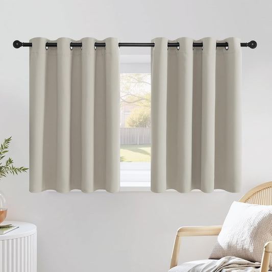 NICETOWN Blackout Kitchen Curtains 36 inch Length, Grommet Thermal Insulated Solid Vertical Window Drapes Room Darkening for Nursery, Natural, Set of 2, W52 x L36