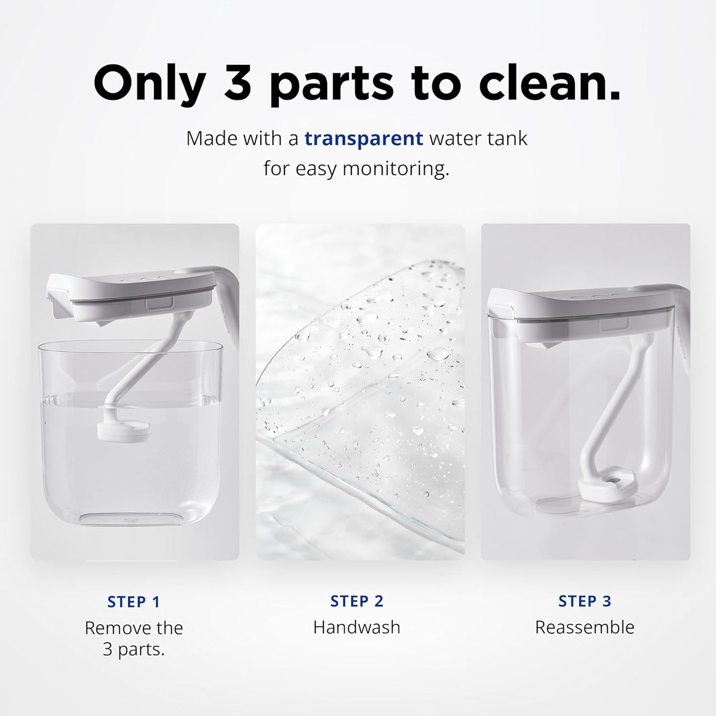 Carepod Mini 21P Ultrasonic Cool Mist Humidifier for Bedroom, Quiet & Safe for Baby, Transparent, Only 3 Washable Parts & Easy to Clean, Filter-Free, Automatic Shut-off, Lasts 20Hrs (0.74Gal/2.8L)