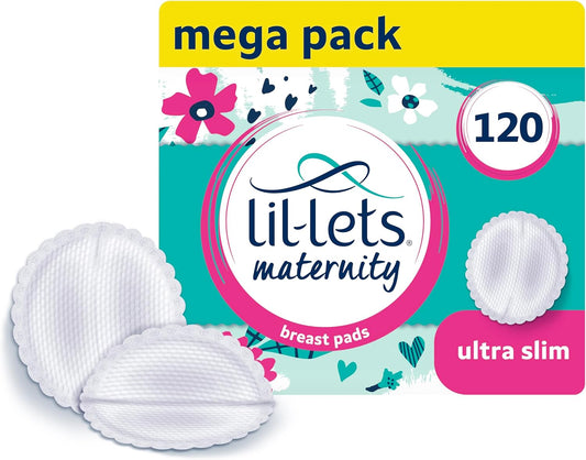 Lil-Lets Nursing Pads – 120 Individually Wrapped, Ultra-Thin, Absorbent & Fragrance-Free – Comfort & Protection for Nursing Moms Postpartum –Maximum Adhesion for Leak & Chafing Nipple Protection