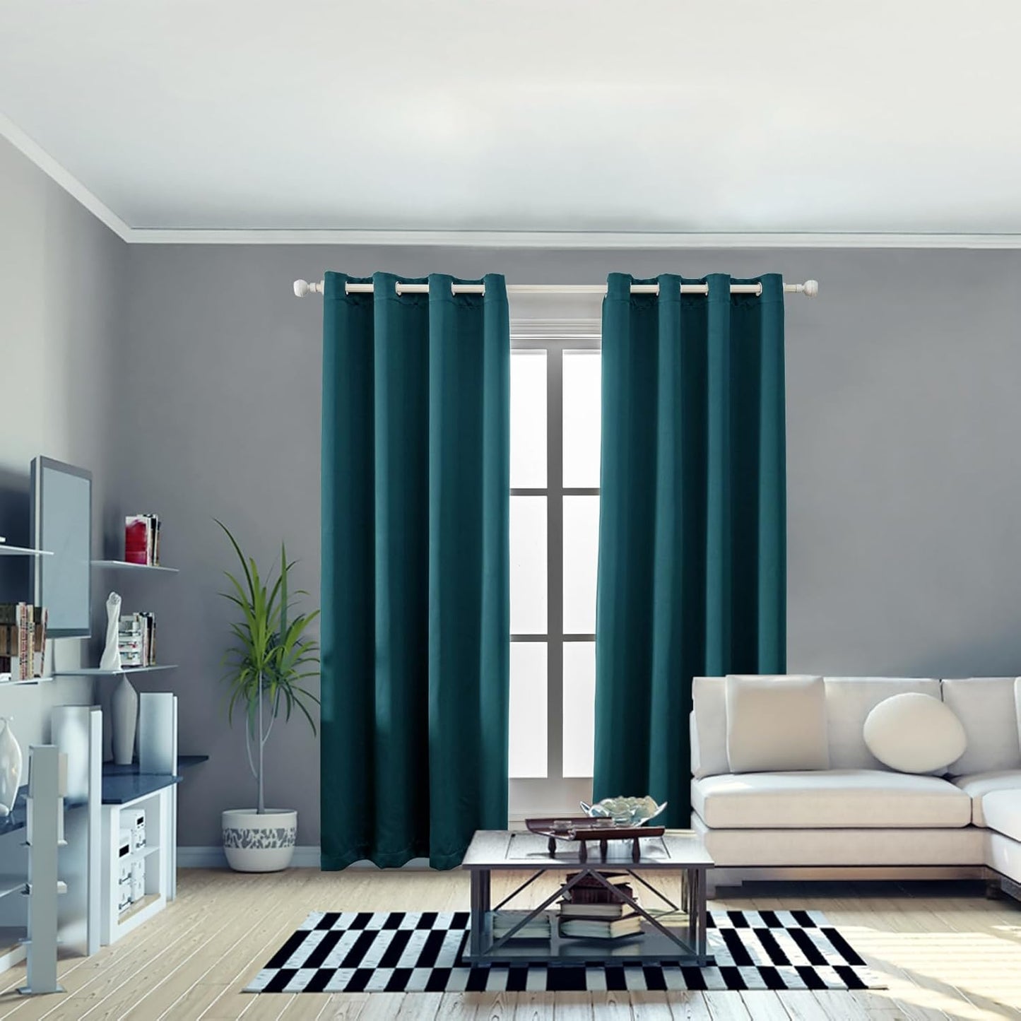 Anytime 100% Blackout Curtain Set, Thermal Insulated & Energy Efficiency Window Draperies for Guest Room, Full Shading Panels for Shift Worker and Light Sleepers（Greyish Blue, 2 Panels, 52W x 90L）