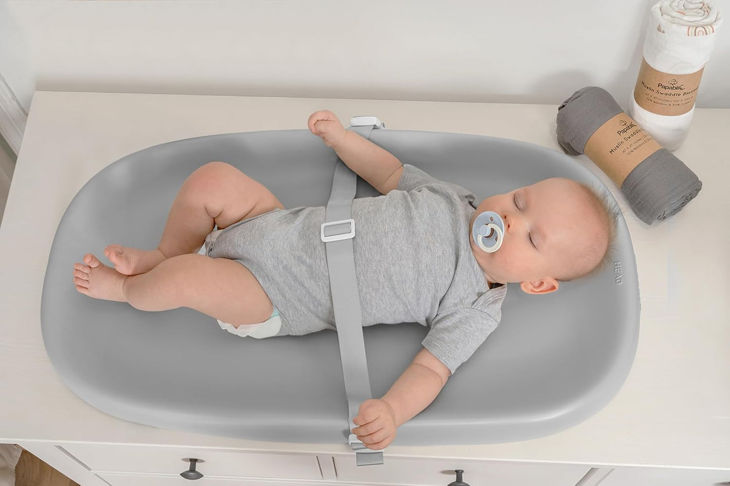 Papablic Wipeable Baby Changing Pad with Removable Safety Strap, Easy to Clean & Non-Slip Waterproof, Changing Pad for Dresser,Bed