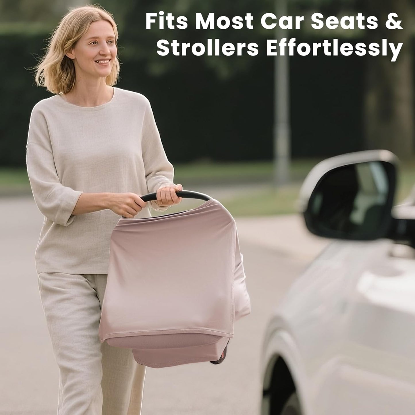 Konssy Baby Car Seat Cover with Breathable Mesh Window, Stretchy Windproof and Sunshade Canopy for Infant Car Seats, Boys and Girls