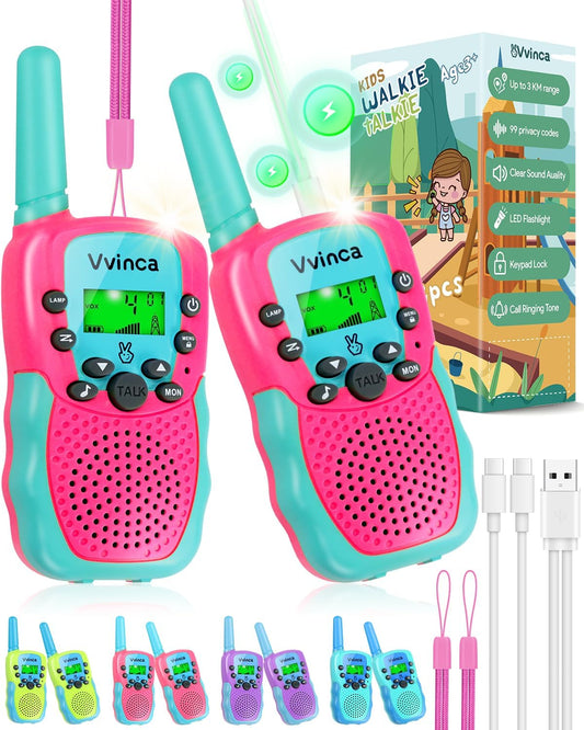 Walkie Talkies for Kids, 3 Miles Long Range 22 Channels 2 Way Rechargeable Kids Walkie Talkie with Flashlight for Camping Hiking Indoor Outdoor Toy 3 4 5 6-12 Boy Girl Birthday Gifts 2 Packs