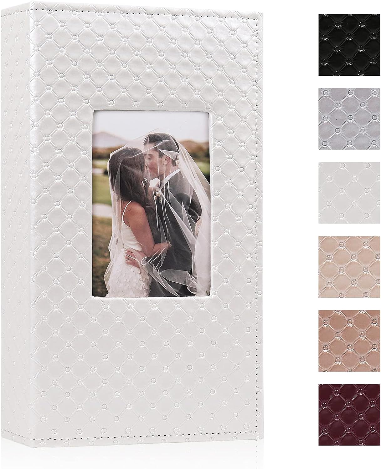 RECUTMS Photo Albums for 4x6 Photos Holds 300, 3 Per Pages Photo Picture Album PU Leather Button Grain Cover, Horizontal Photos Record Family Wedding Anniversary Baby Holiday Travel Album White