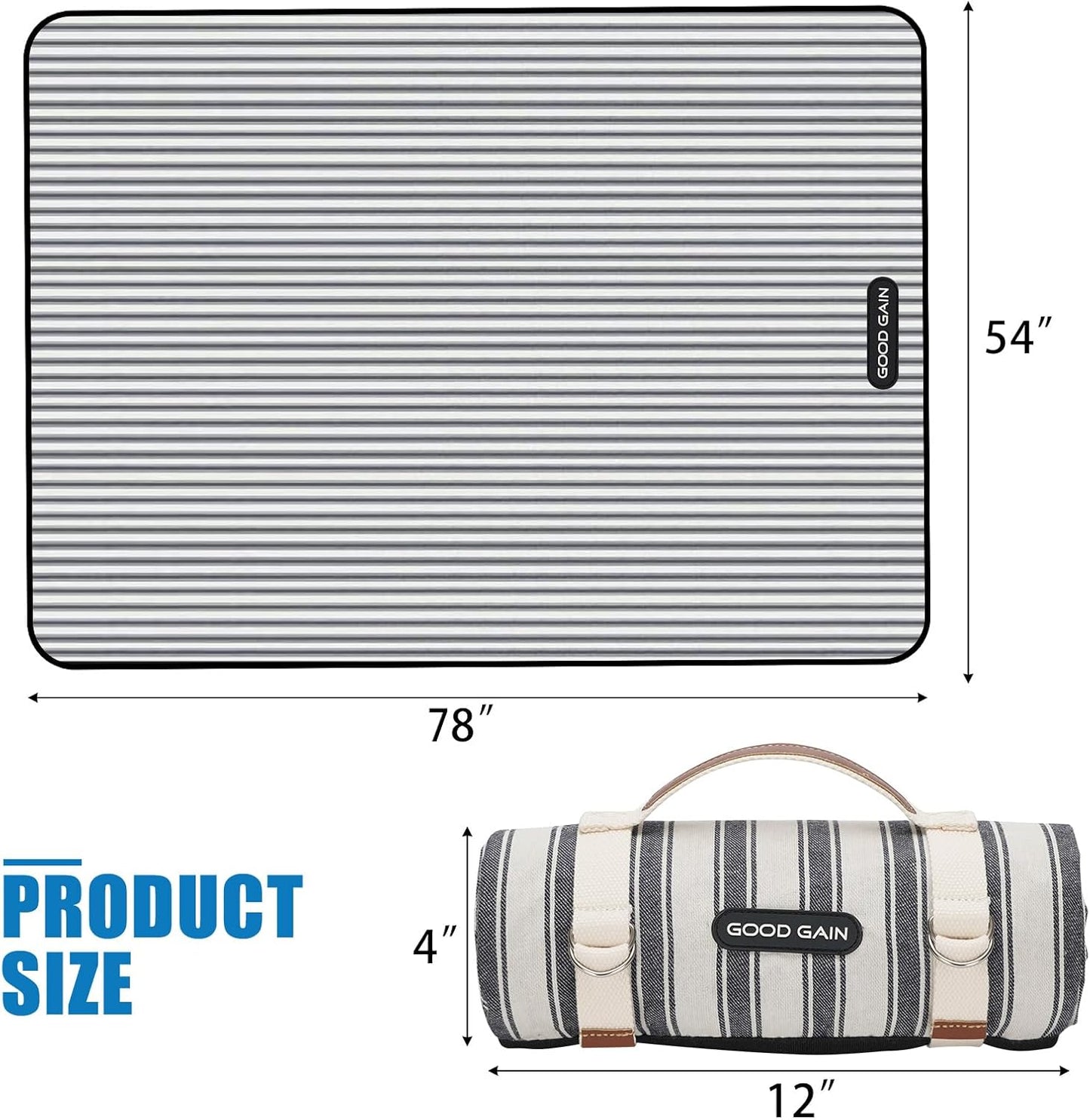 G GOOD GAIN Waterproof Picnic Blanket Portable with Carry Strap for Beach Mat or Family Outdoor Camping Party (Berry Blue)