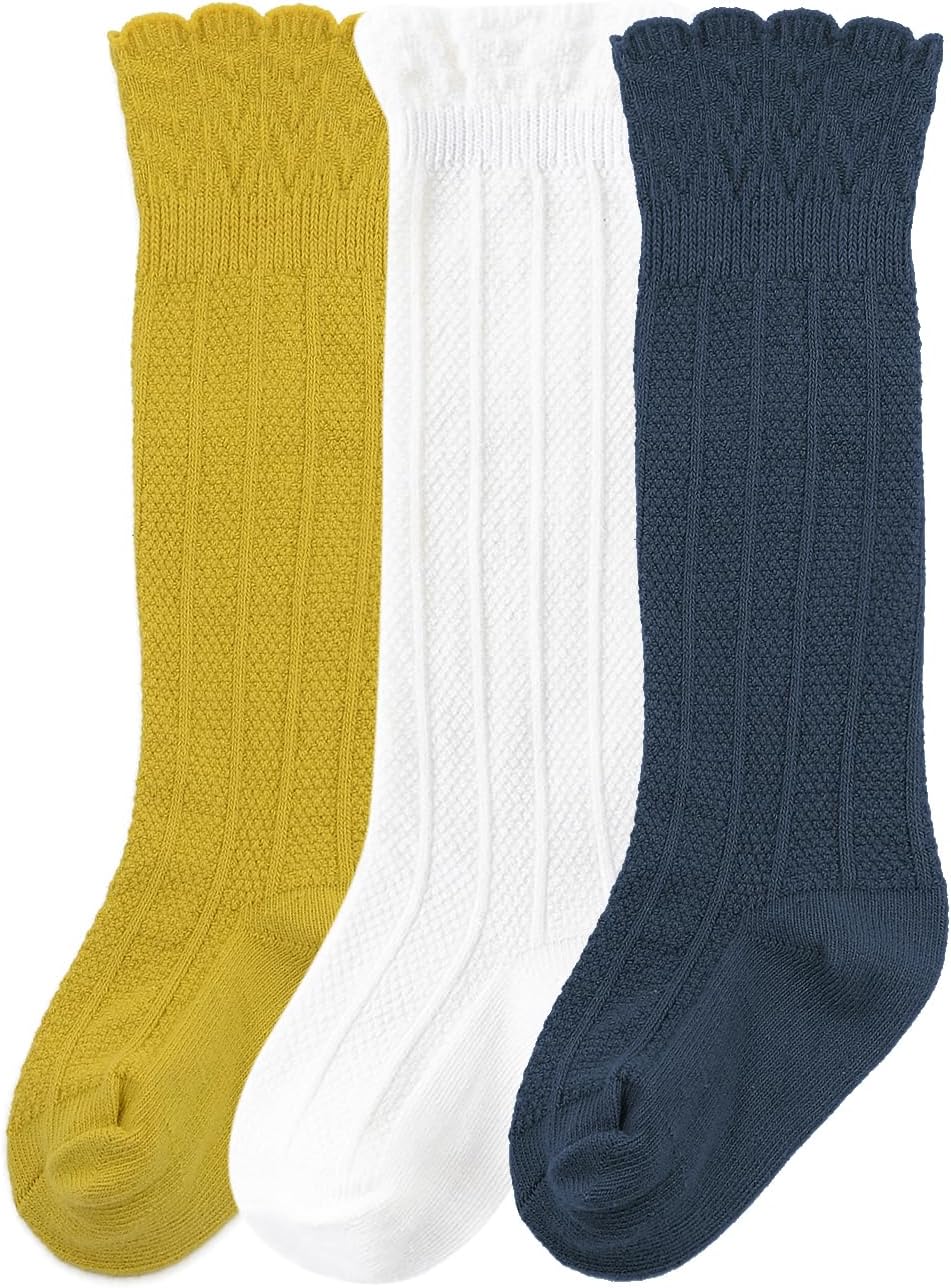 Zando Baby Knee High Socks - Infant to Toddler, Cotton Ruffle Socks, Warm Girls & Boys Long Stockings, 3-6 Pairs