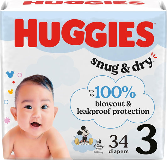 Huggies Size 3 Diapers, Snug & Dry Baby Diapers, Size 3 (16-28 lbs), 34 Count, Packaging May Vary