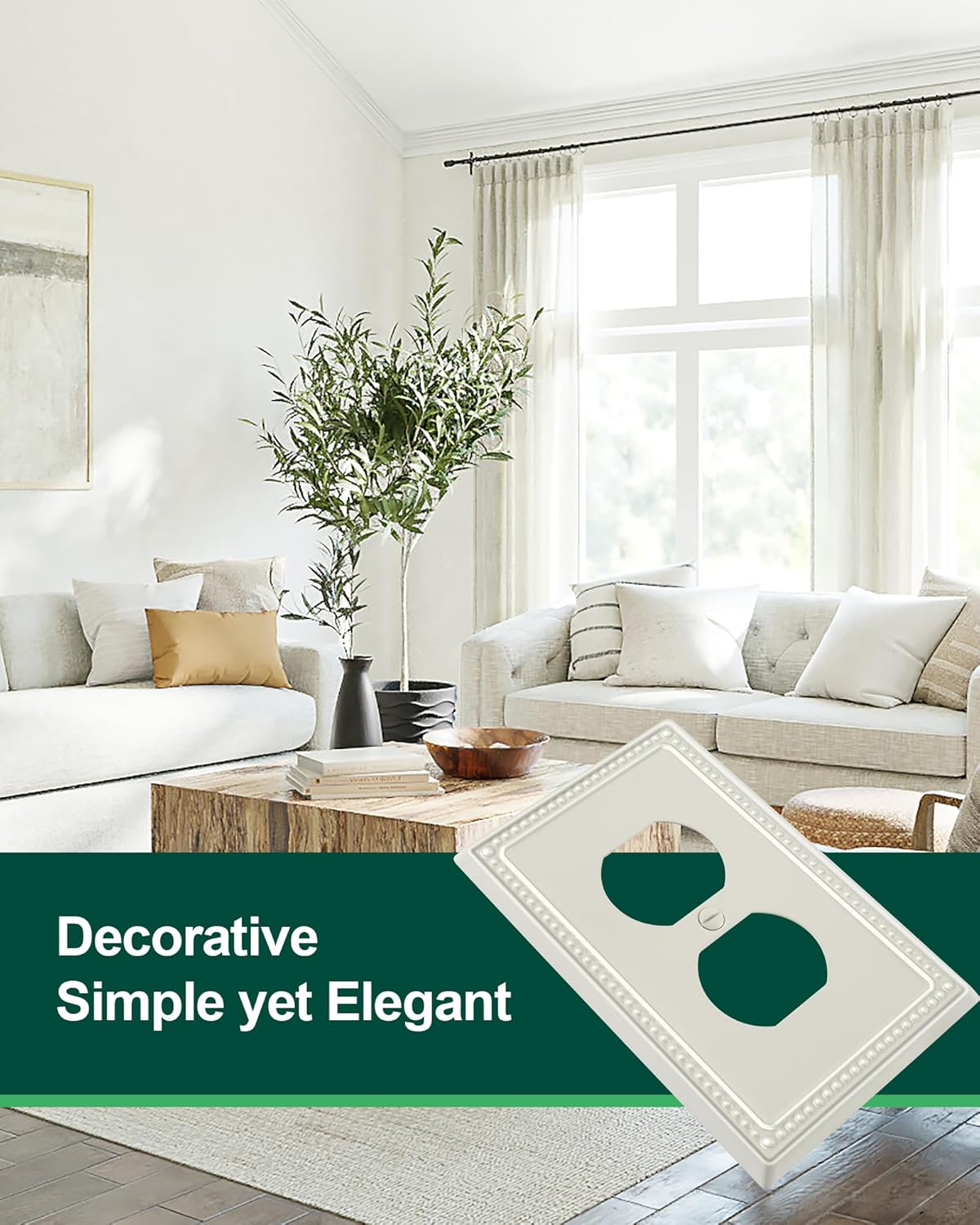 4-Pack Duplex Outlet Cover Plate, Light Almond Metal Wall Plates for Electrical Outlets, 1 Gang Receptacle Light Switch Cover, Pearls Decorative Switch Plates and Outlet Covers