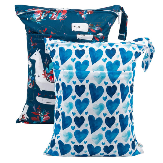 babygoal Wet Dry Bags for Baby Cloth Diapers, Washable Travel Bags, Beach, Pool, Gym Bag for Swimsuits & Wet Clothes with Two Zippered Pockets 2 Pack, LN05