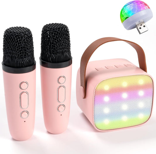 Mini Karaoke Machine for Kids Adults,with 2 Wireless Microphones & Light- Bluetooth Portable Speaker Birthday Gifts for Girls 3-12 Years Old Toddler Toys