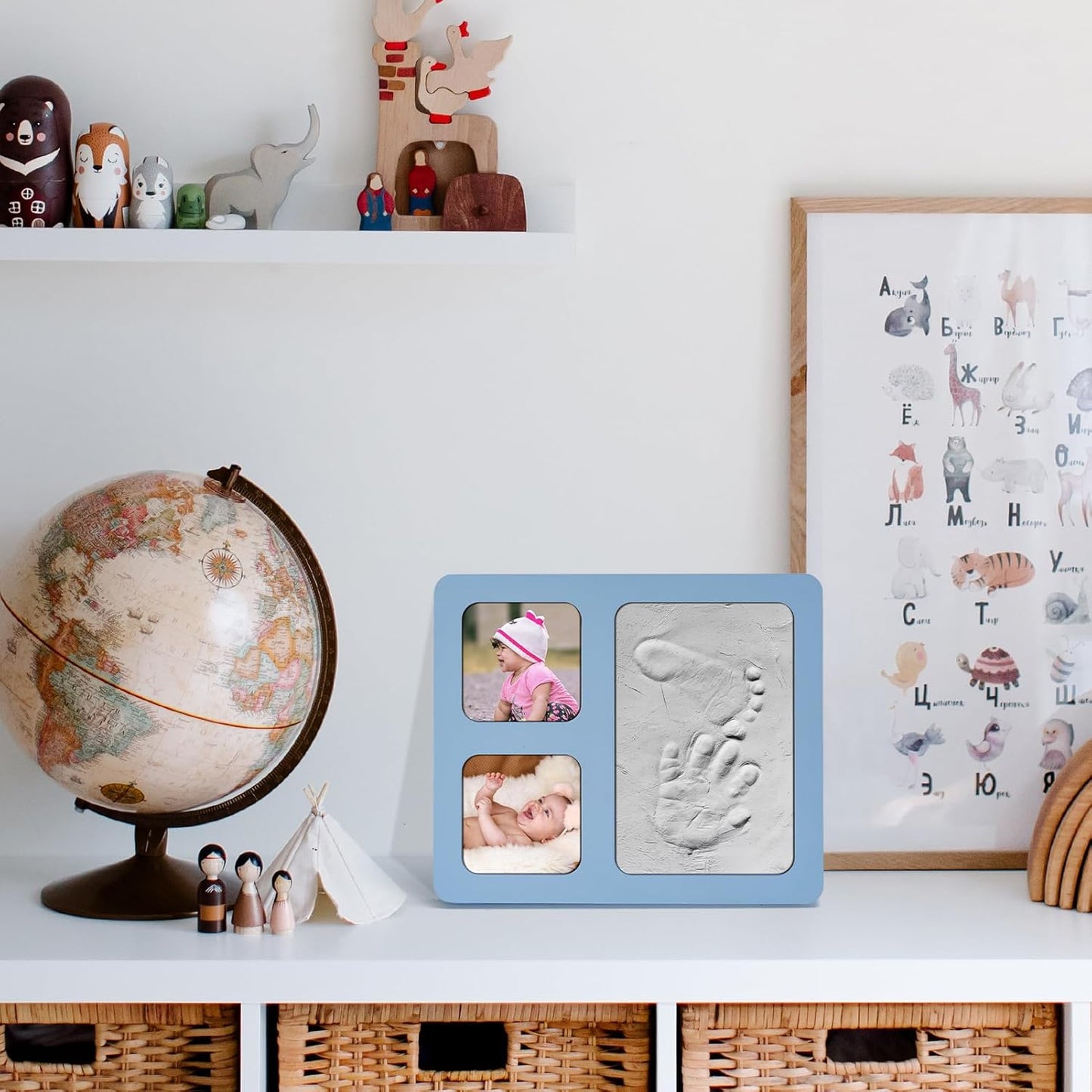 Baby Handprint and Footprint Kit, Blue Babies Keepsake 4x6 Clay Frame, for Record Newborn Footprints, Handprints or Pet Paw Prints