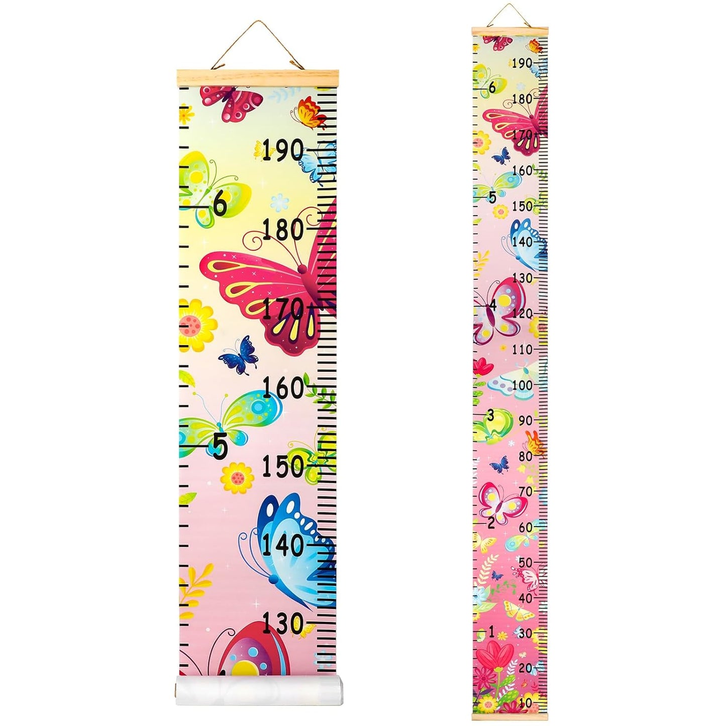 Kids Growth Chart Height Measuring Chart, Butterfly Canvas Wall Hanging Rulers for Baby Children Girls Bedroom Decor 74.8''* 7.87'' (Butterfly)