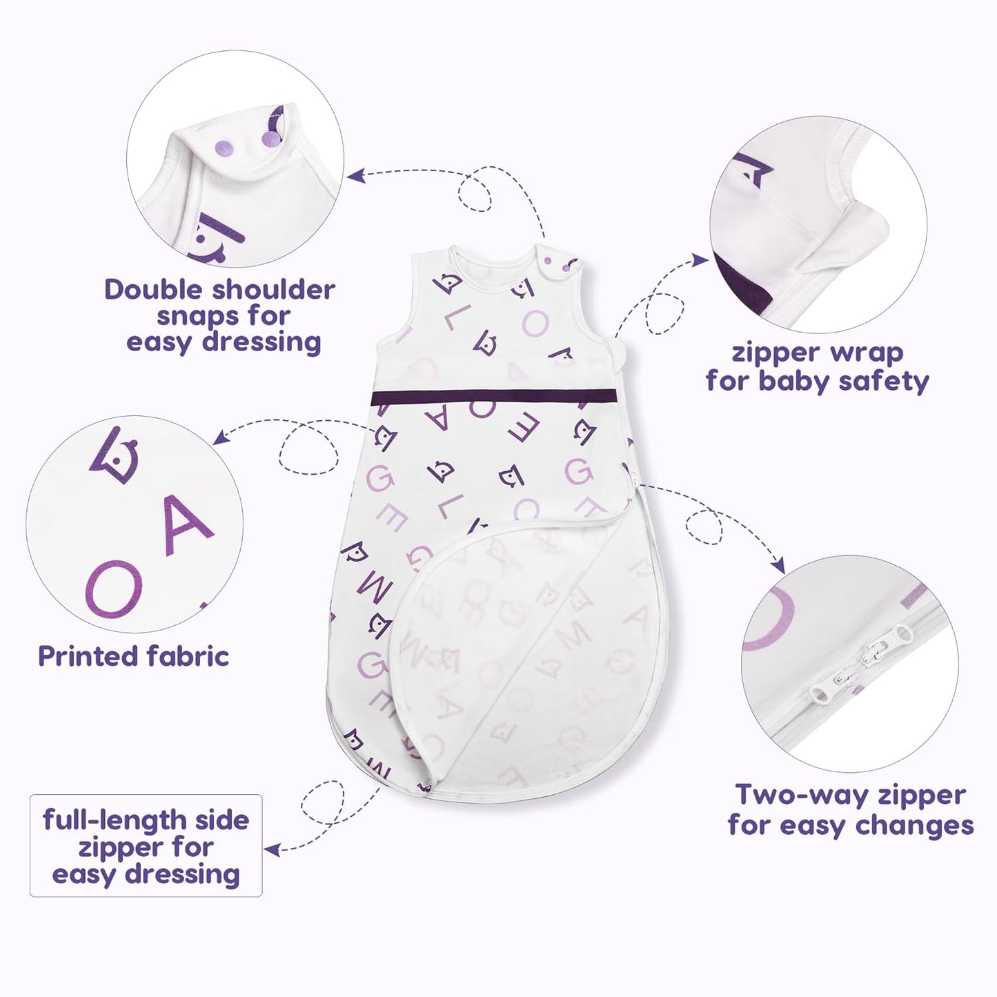 PuppyNap Organic Cotton Sleep Sack 2-Pack Set, 6-12 Months, Toddler Sleep Sack with 2-Way Zipper, Letter Land