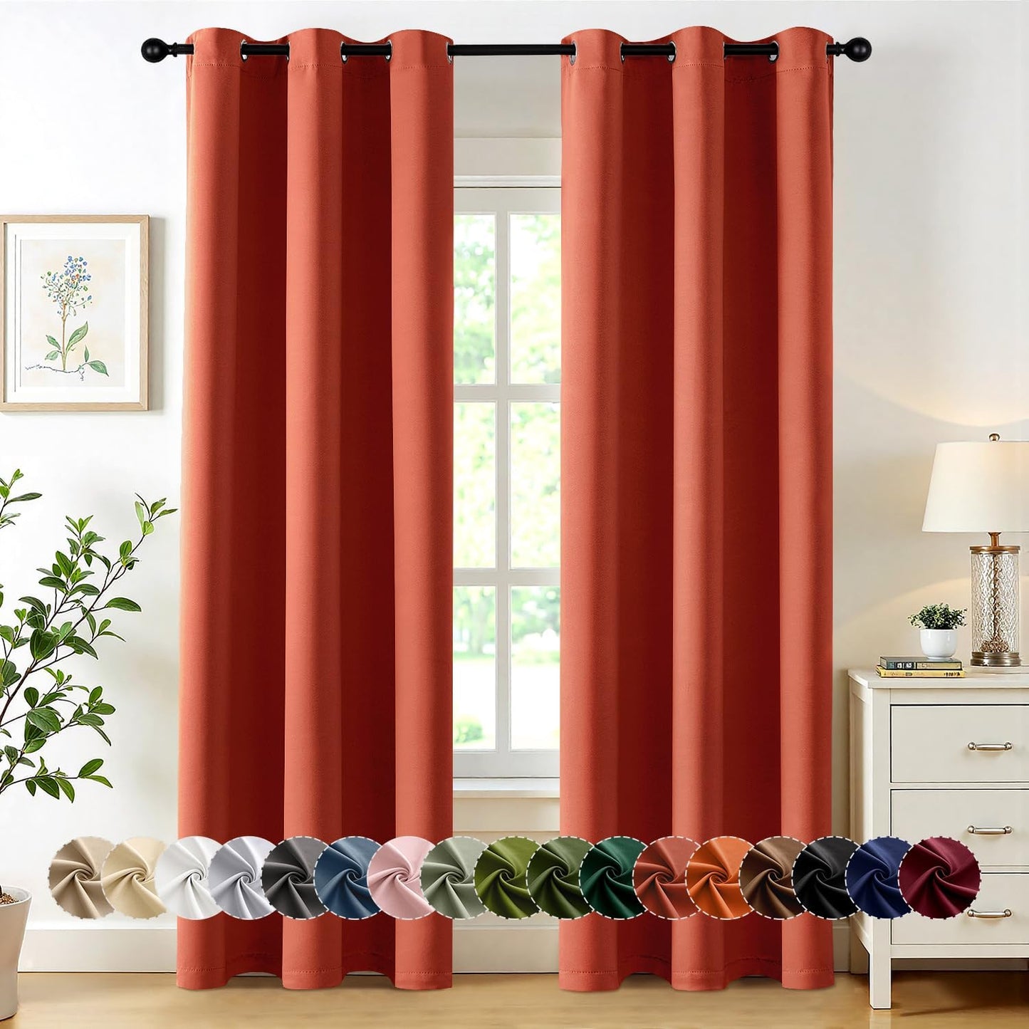 MIULEE Burnt Orange Blackout Curtains for Bedroom Living Room 84 Inches Long 2 Panels, Thermal Insulated Room Darkening Drapes Solid Grommet Top Noise Reduction Terracotta Rust Fall Window Treatments