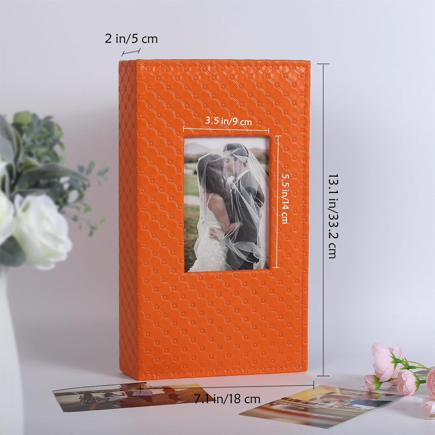 RECUTMS Photo Album for 4x6 300 Photos, 3 Per Pages Photo Picture Album PU Leather Button Grain Cover, Horizontal Photos Record Wedding Family Baby Anniversary Birthday Graduation Travel (Orange)