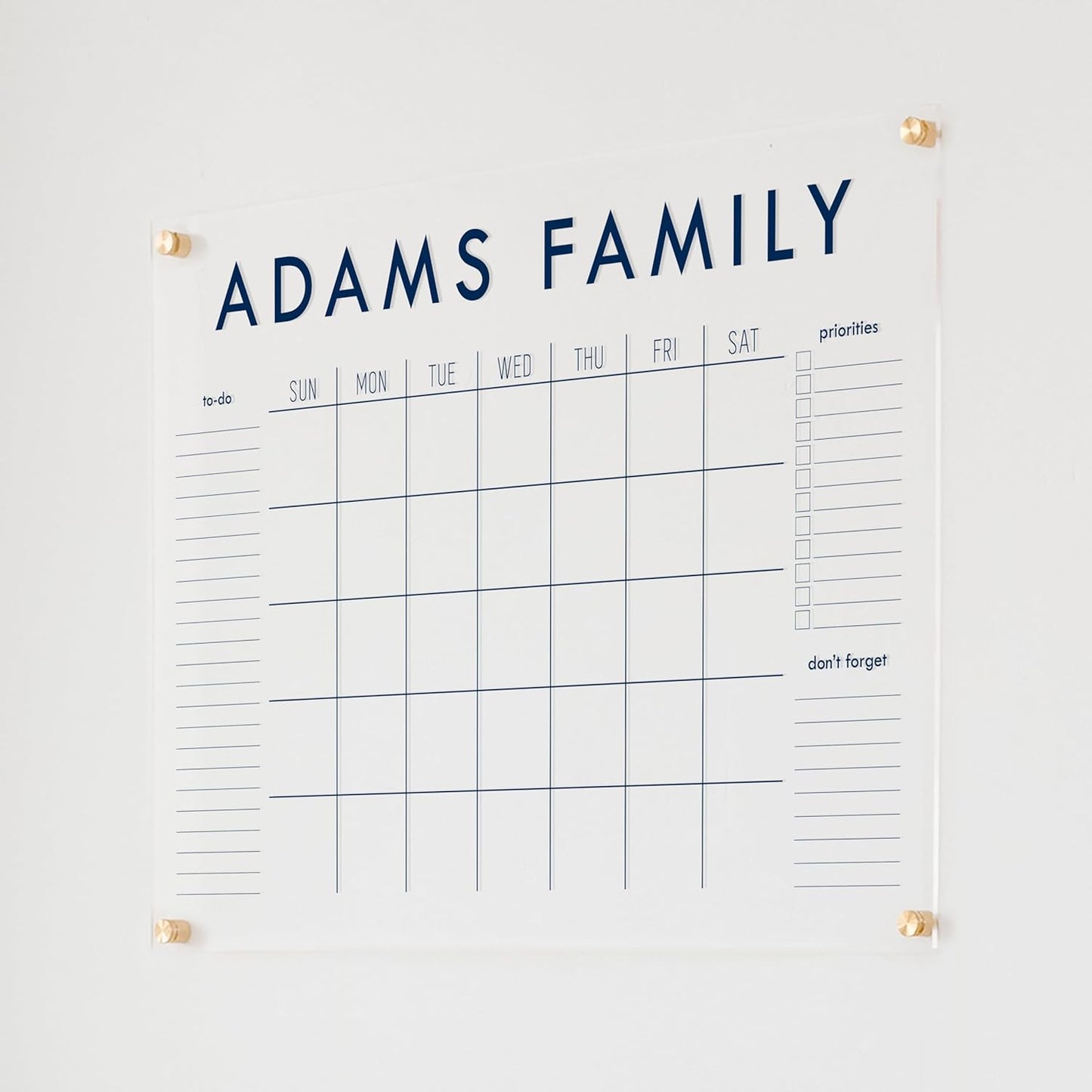 Personalized Clear Acrylic Calendar for Wall, Calendar Whiteboard for Wall, Dry Erase Wall Calendar, Wall Calendar Organizer System for Home (Block, Navy, 31"W x 23"H)