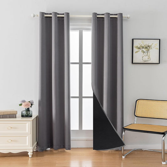 Anytime 100% Blackout Curtain Set, Thermal Insulated & Energy Efficiency Window Draperies for Guest Room, Full Shading Panels for Shift Worker and Light Sleepers（Grey, 2 Panels, 42W x 72L）