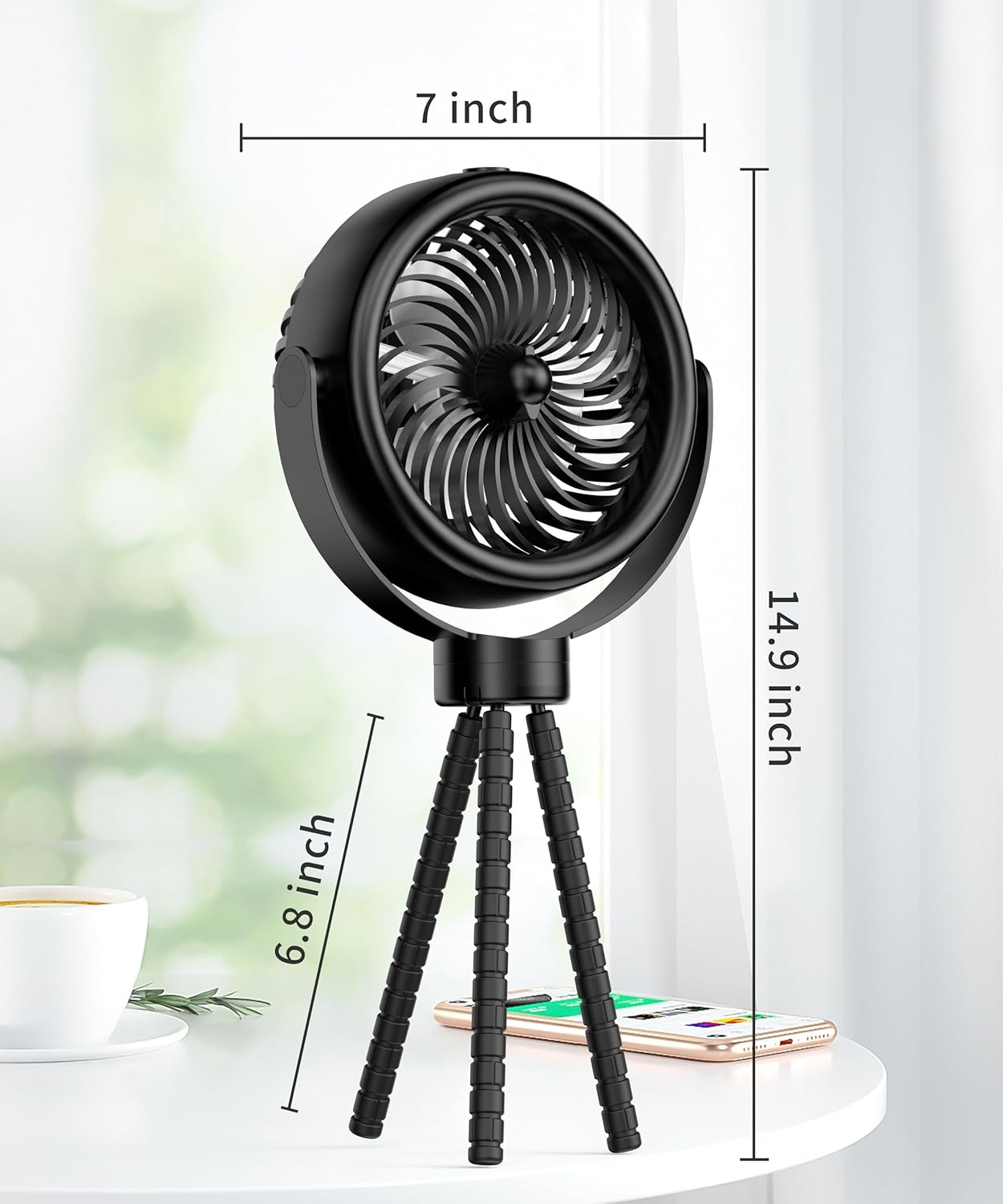 TYZU Portable 7 Inch Misting Fan with Flexible Tripod, 4 Speeds and Timer, Personal Handheld Fan for Baby, Office, Travel, Treadmill, Outdoors