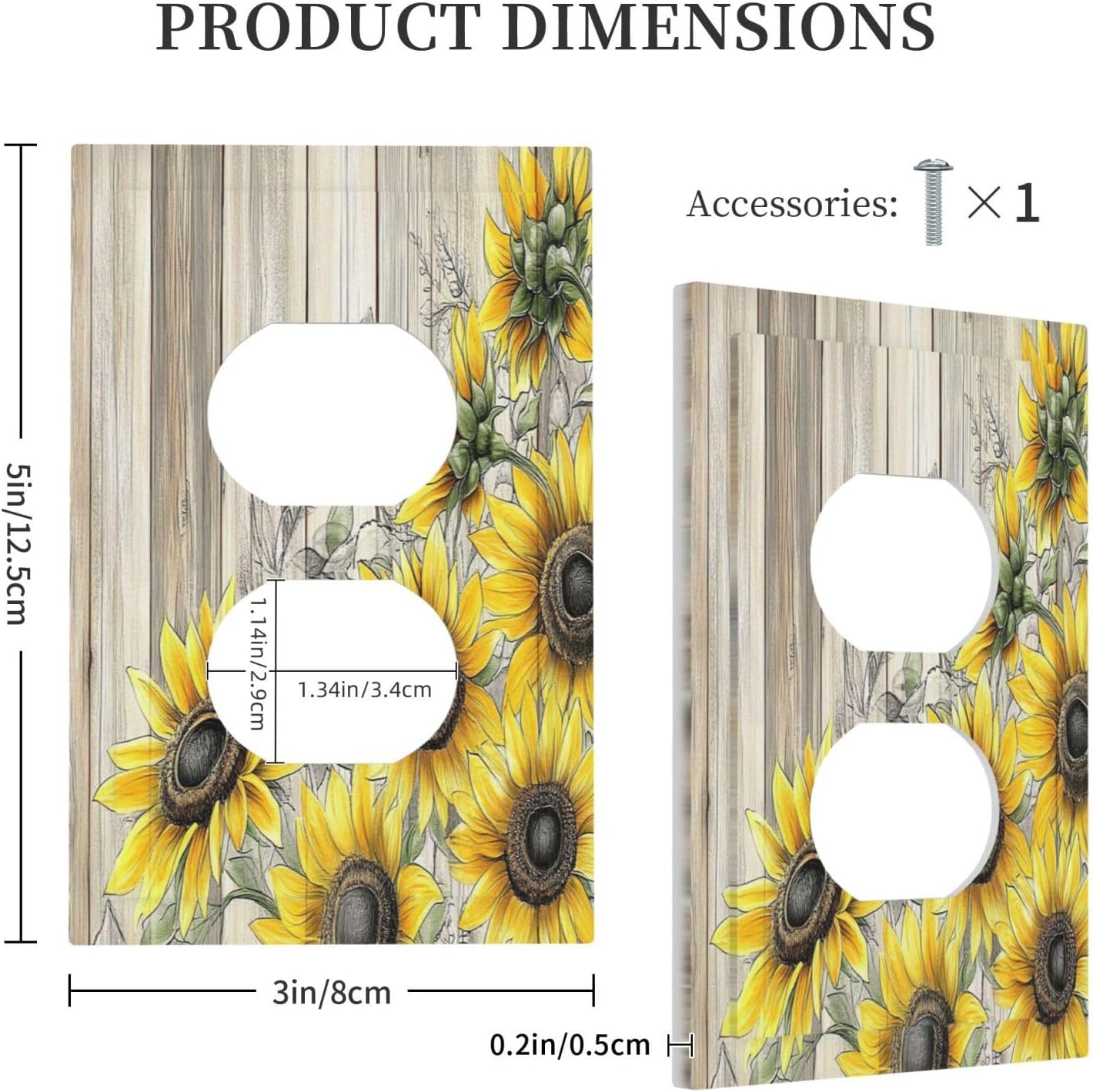 Outlet Covers Floral Sunflower Rustic Flower Vintage Wood 1 Gang Duplex Light Switch Cover Decorative Switch Plates Electrical Receptacle Faceplate Wall Plate For Farmhouse Cabin Decor