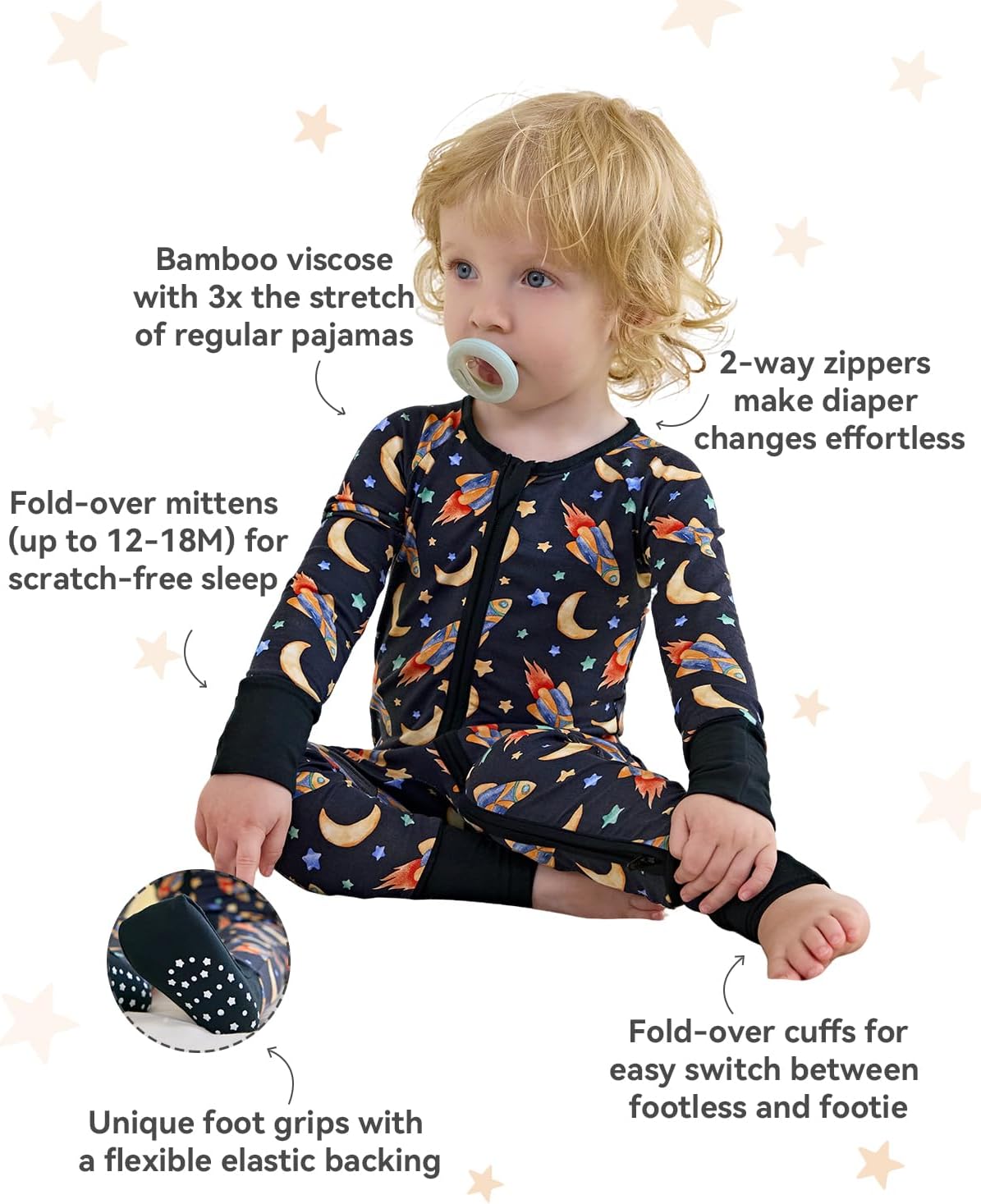 Bamboo Viscose Baby Convertible Footie Pajama, Zipper Pajamas for Baby Boys & Girls, Sleep & Play Footed Pjs