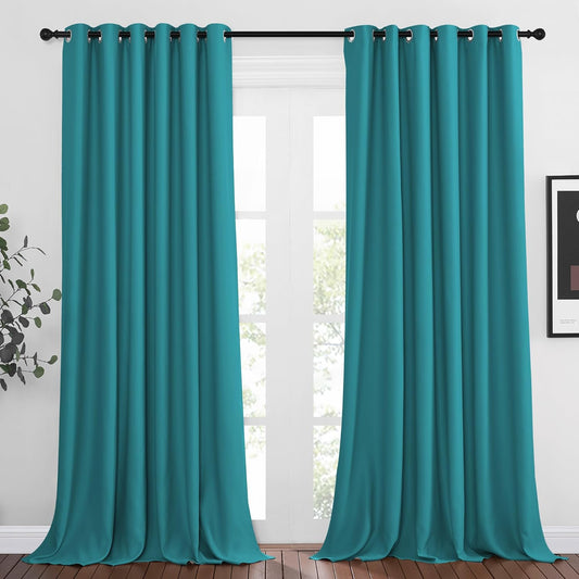 NICETOWN Blackout Curtain Panels 95" L - Window Treatment Energy Saving Thermal Insulated Solid Grommet Blackout Drapes for Living Room (Peacock Teal, 1 Pair, 80 by 95-Inch)