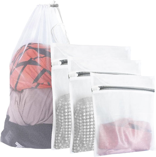 4Pcs Mesh Laundry Bags, Heavy Duty Laundry Bag, Durable Delicate Laundry Bag for College, Dorm, Travel, Family And Apartment Dwellers, (1small, 1medium, 1large, 1xx-Large) White
