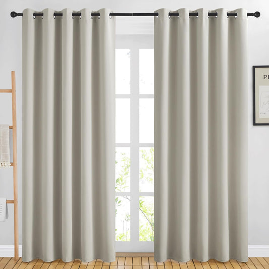 NICETOWN Room Darkening Natural Curtains & Drapes for Living Room - Thermal Insulated Solid Grommet Sound Reducing Privacy Window Treatments for Bedroom, 2 Panels, W66 x L84