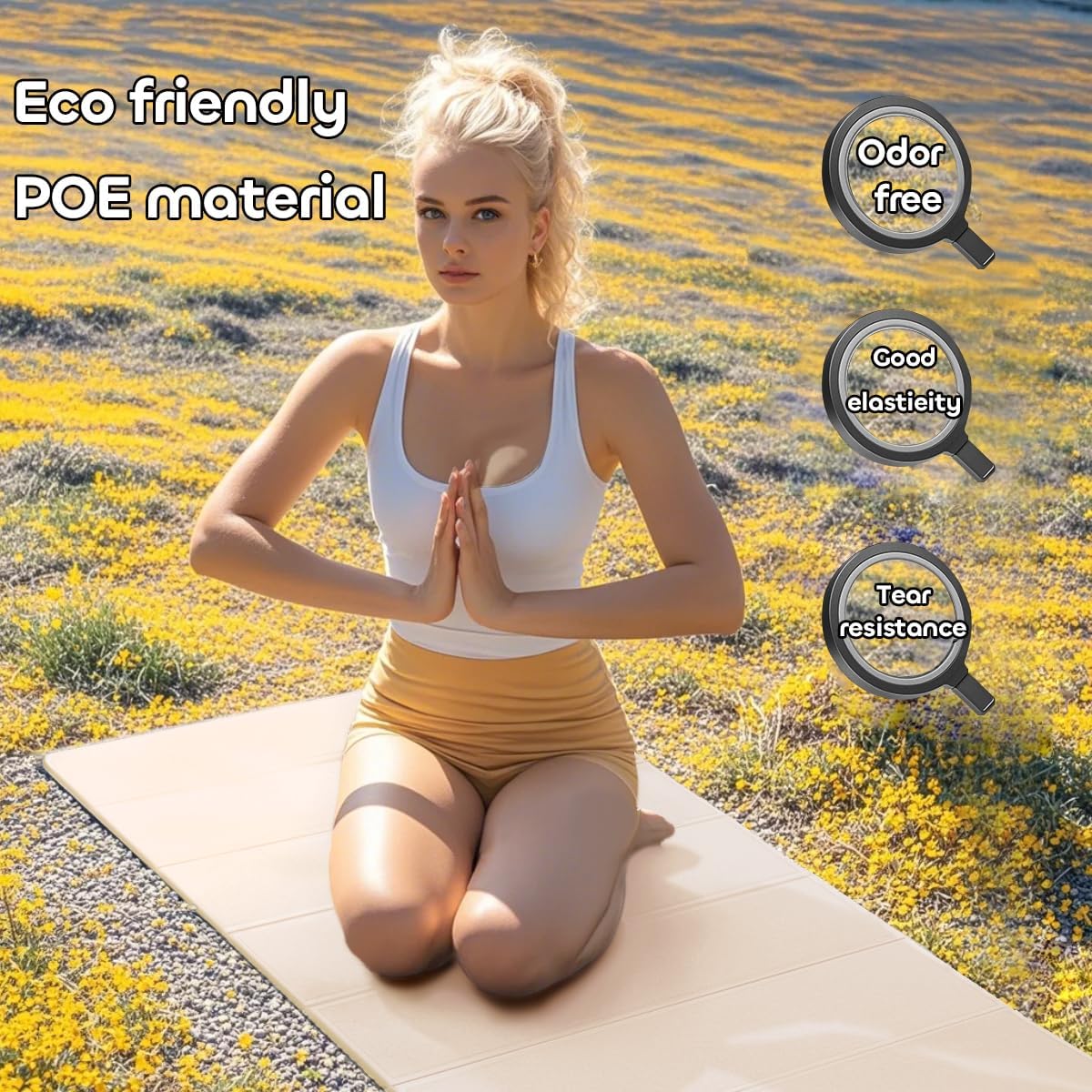 Foldable Yoga Mat 12mm Extra Thick Joint Protection,Portable Design for Travel/Pilates/Board/Camping,Environmental Sports Mat Non-Slip Gym Mat,Odorless POE Material