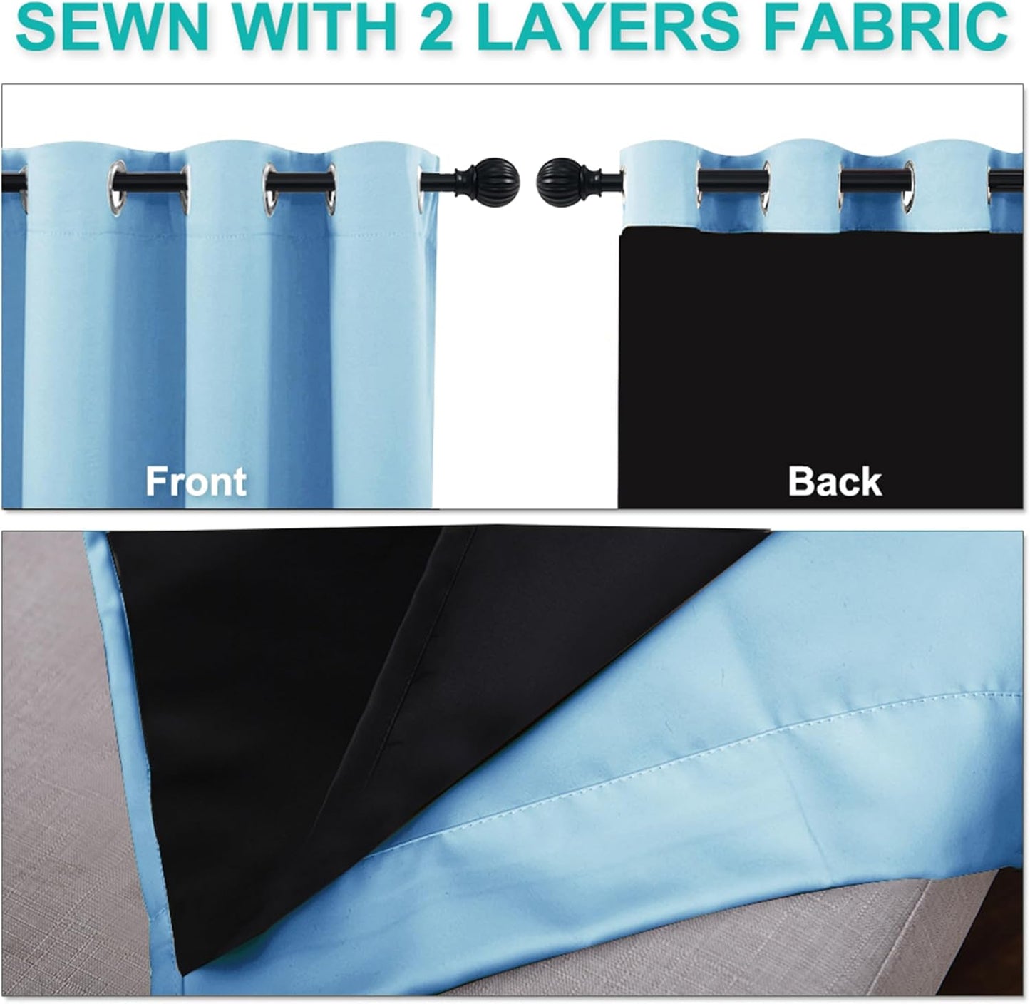 NICETOWN Full Shade Curtain Panels, Blue, 37" Wide x 84" Long, Pair of Thermal Insulated & Energy Efficiency Blackout Curtains for Living Room Windows, Lined Silky Performance Window Dressing