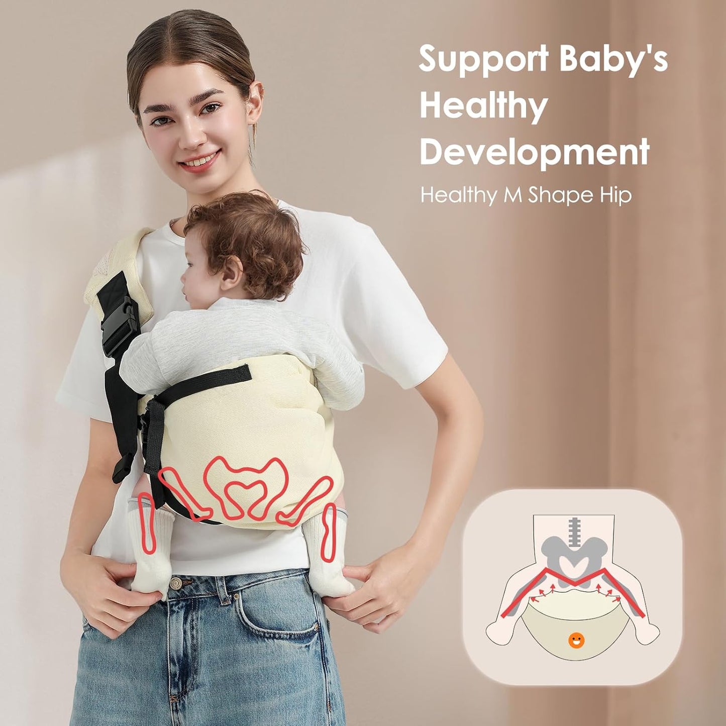 Toddler Sling Carrier, Easy to Wear Baby Carrier Sling 7-40 lbs, Adjustable Lightweight Baby Wrap Sling, Perfect Toddler Hip Carriers One Size Fits All, Beige
