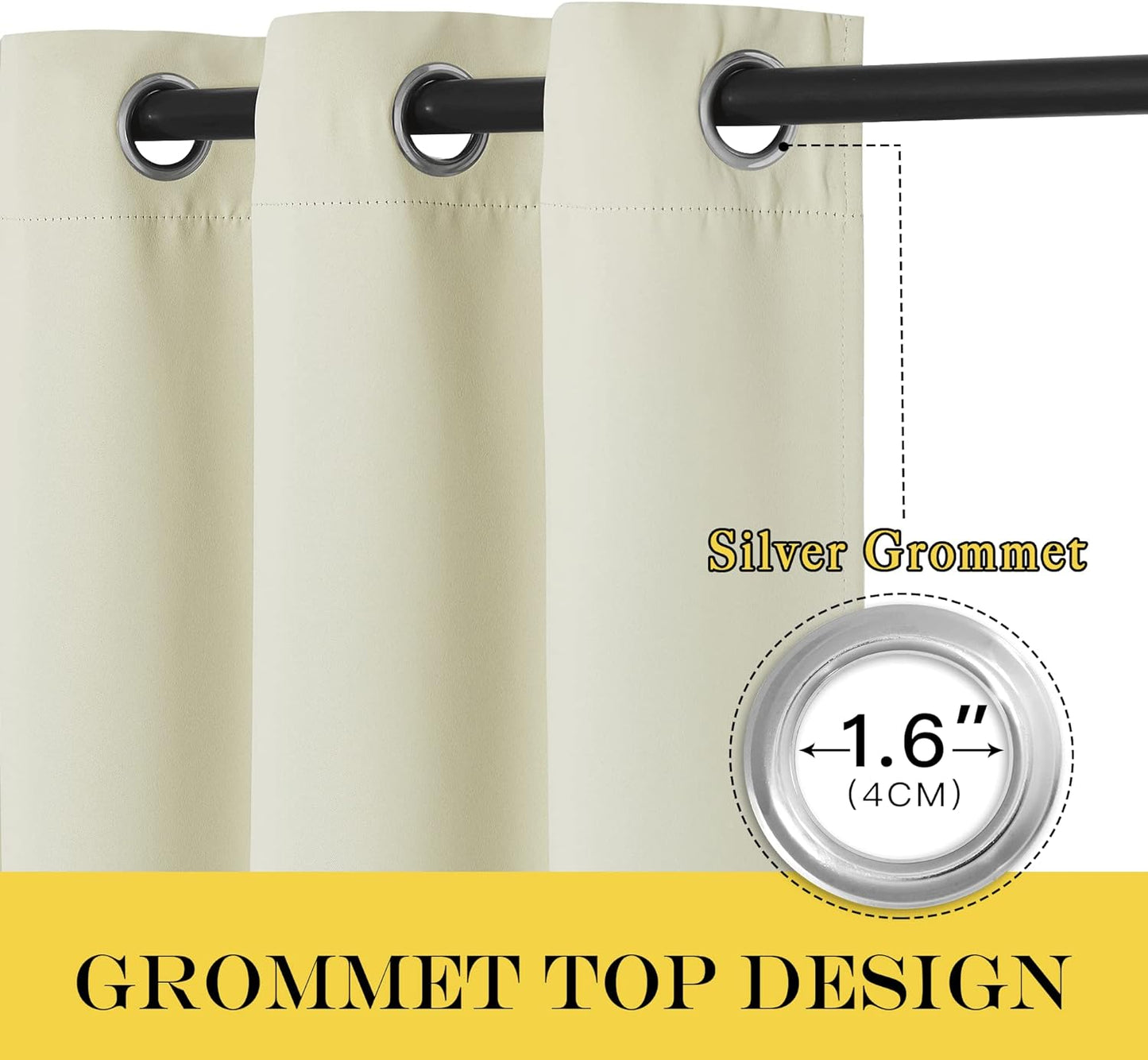 NICETOWN Room Darkening Beige Curtains for Doorway 78" L, Grommet Light Blocking Window Treatments Blackout Privacy Drapes for Living Room/Kids Room, 2 Panels, W52 x L78