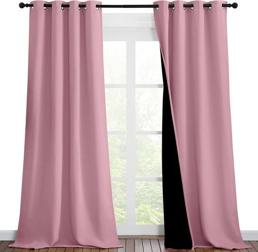 NICETOWN Crystal Pink Full Shade Curtain Panels, Pair of Thermal Insulated & Energy Efficiency Blackout Curtains for Living Room Windows, Lined Silky Performance Window Dressing (46" Wide x 90" Long)