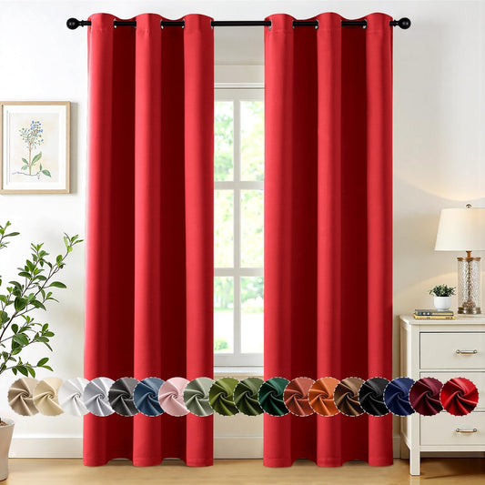 MIULEE Christmas Red Blackout Curtains for Bedroom Living Room 84 Inches Long 2 Panels, Thermal Insulated Room Darkening Drapes Solid Grommet Top Light Blocking Window Treatments 40x84 Inch