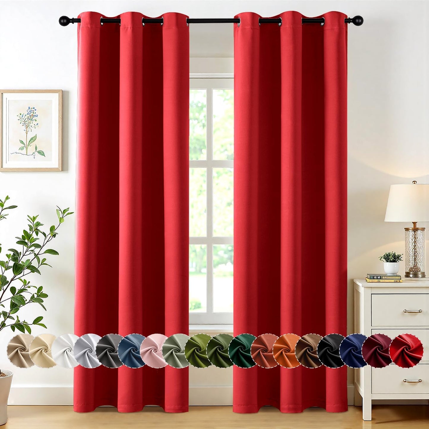 MIULEE Christmas Red Blackout Curtains for Bedroom Living Room 90 Inches Long 2 Panels, Thermal Insulated Room Darkening Drapes Solid Grommet Top Light Blocking Window Treatments 40x90 Inch