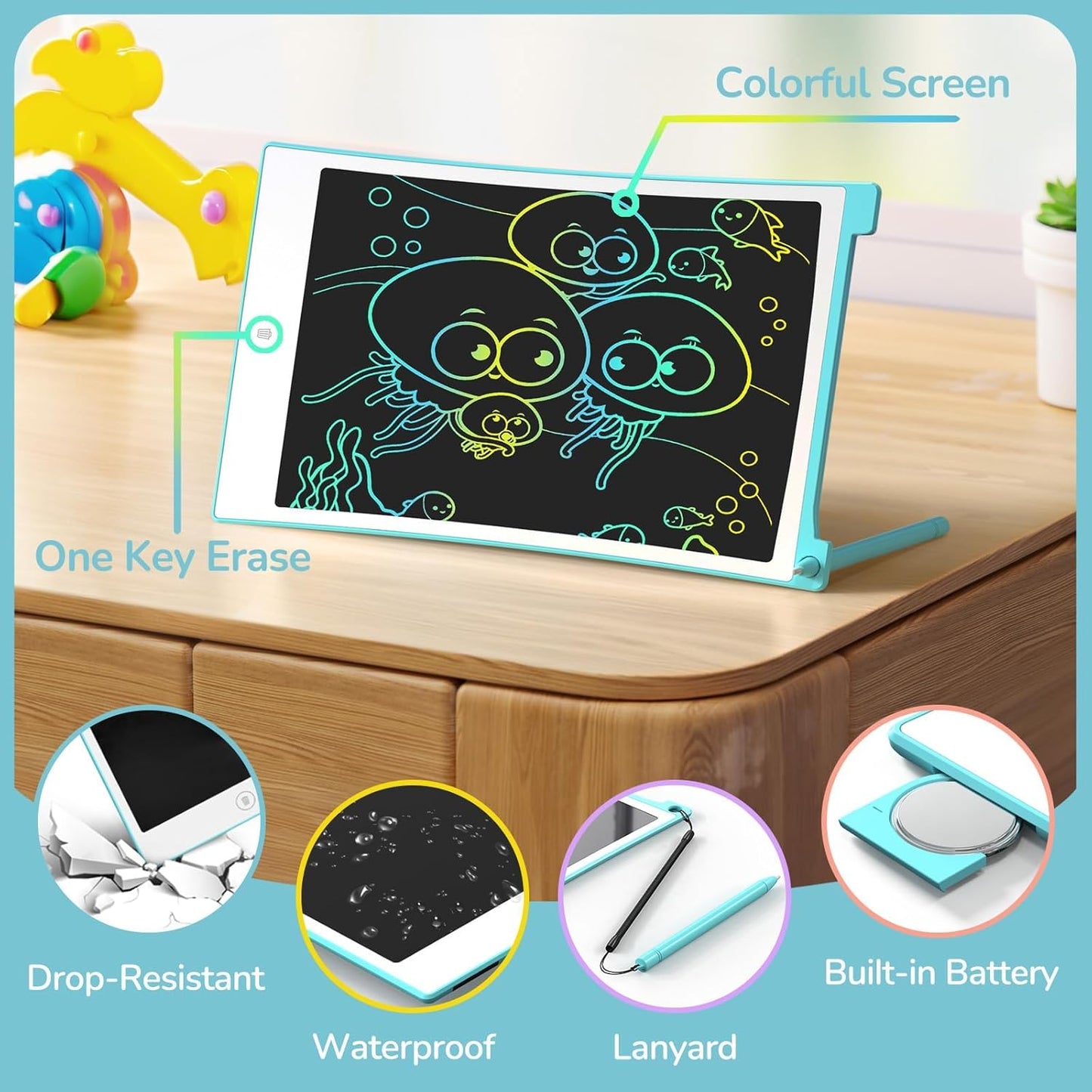 TECJOE LCD Writing Tablet, 8.5 Inch Colorful Doodle Board Drawing Tablet for Kids, Christmas Stocking Stuffers Birthday Gifts Travel Games Toys for Age 3 4 5 6 Boys Girls Toddles Preschooler
