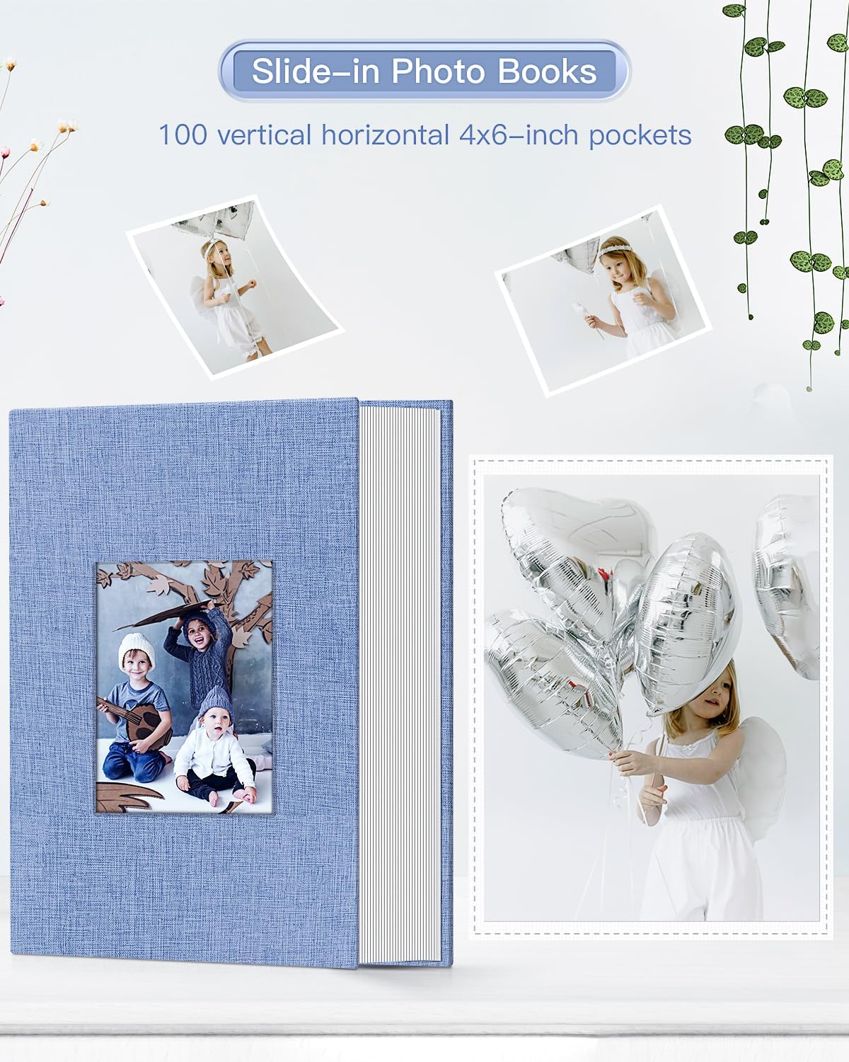popotop Photo Album 4x6-100 Photos Photo Books with 100 Vertical Pockets,Linen Cover Albums for Family Wedding Anniversary Baby Vacation Pictures