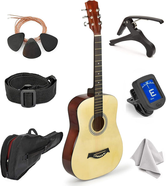 Classical Acoustic Guitar For Kids By MasterPlay- 30” Beginner Guitar For Learners- Accoustic String Starter Kit: Guitar Bag, Tuner, Strap, Extra Strings, Picks, Wash Cloth, Capo (Natrual)